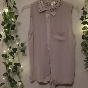 Gray Sleeveless Studded Shirt